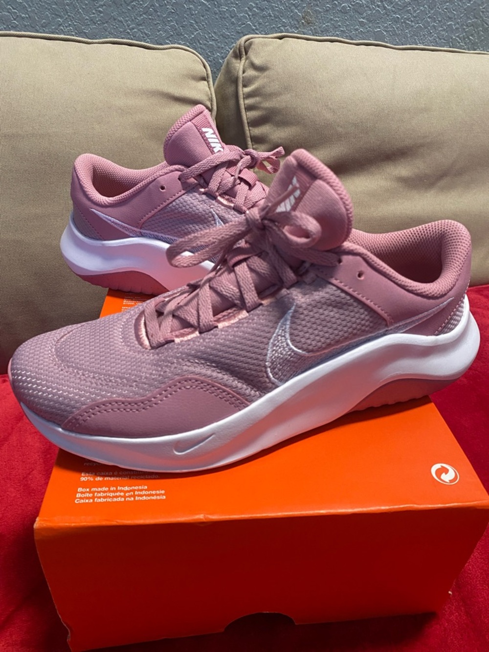 Nike Women's Dusty Pink Athletic Sneakers with White Swoosh